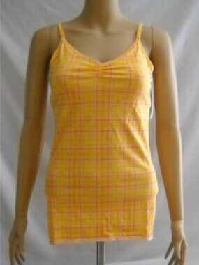 SO Cami Top Juniors Sizes Yellow Plaid Stretch Shirt With Shelf Bra NOS Y2K